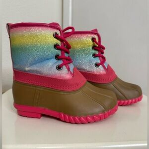 *GUC* FABKIDS Rainbow Glitter Lace Up Duck Boots w/ Faux Shearling Lining